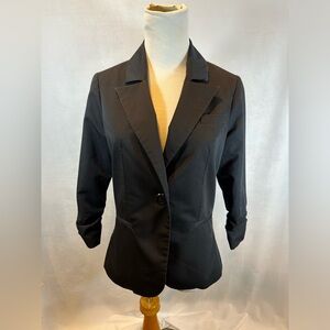 Guess Women's Solid Basic Ruched Sleeve Buttoned Business Casual Blazer Jacket S